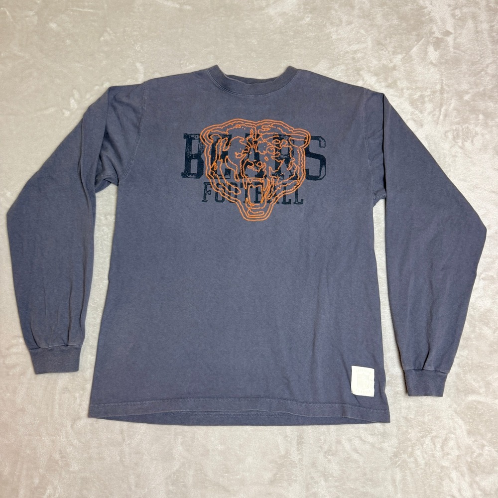 VTG Reebok Gridiron Chicago Bears Shirt Men M Blue Faded Long Sleeve NFL Y2K